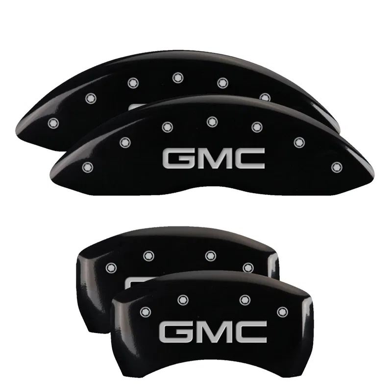 34218SGMCBK – MGP CALIPER Caliper Cover, Set of 4 Silver GMC Logo Powder Coated Black Aluminum